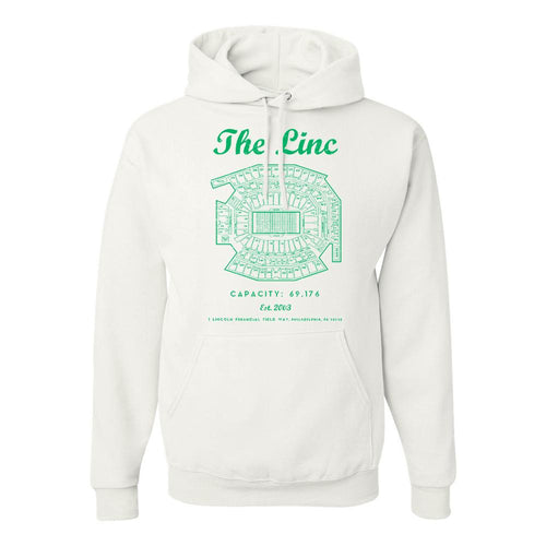 The Linc Seating Chart Pullover Hoodie | The Linc Seat Map White Pullover Hoodie the front of this hoodie has the linc seating chart