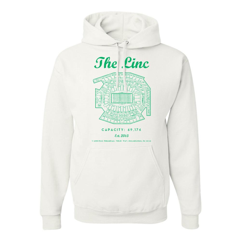 The Linc Seating Chart Pullover Hoodie | The Linc Seat Map White Pullover Hoodie the front of this hoodie has the linc seating chart