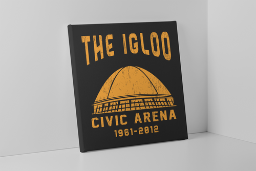 Civic Arena Canvas | The Igloo Civic Arena Black Wall Canvas the front of this canvas has the igloo stadium on it