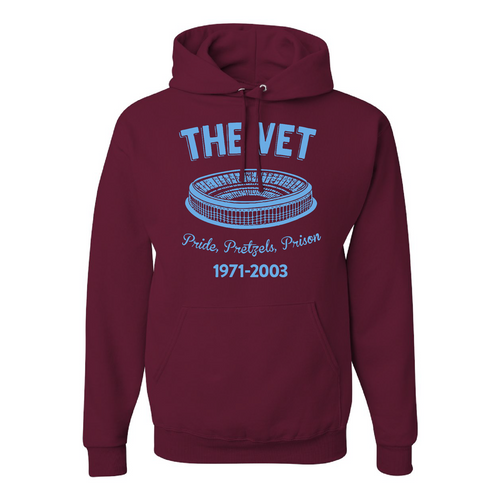 The Vet Pride, Pretzels, Prison Pullover Hoodie | Veterans Stadium Maroon Pullover Sweatshirt