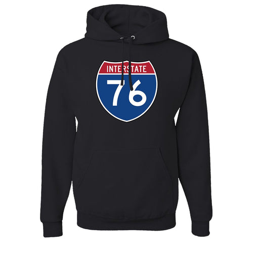 Interstate 76 Pullover Hoodie | Interstate 76 Black Pull Over Hoodie the front of this hoodie has the interstate 76 sign
