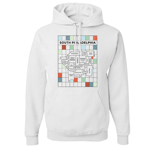 South Philly Map Pullover Hoodie | South Philadelphia Map White Pullover Hoodie