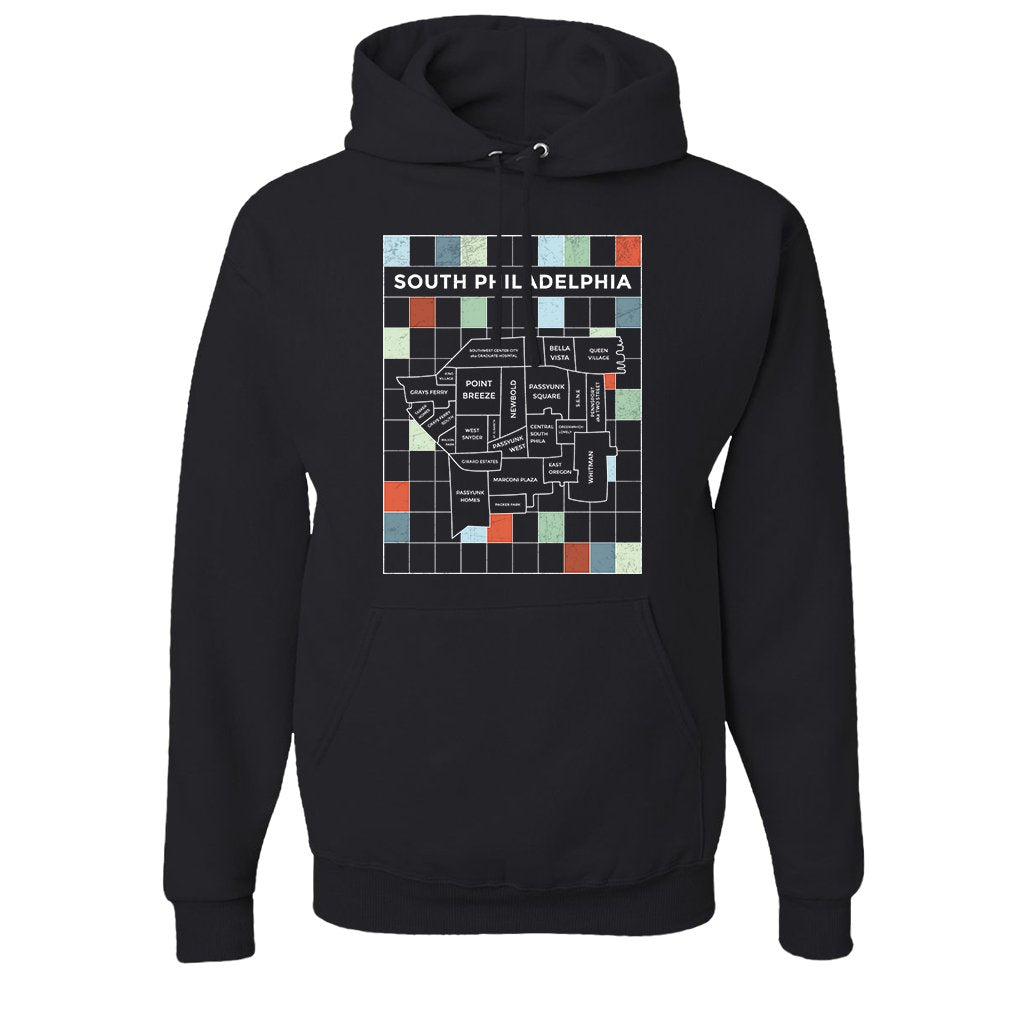 South Philly Map Pullover Hoodie | South Philadelphia Map Black Pullover Hoodie