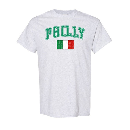 Philly Italian Flag T-Shirt | Philly Italian Flag Ash T-Shirt the front of this shirt has the philly italian flag design