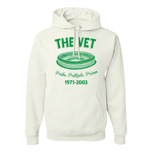 The Vet Pride, Pretzels, Prison Pullover Hoodie | Veterans Stadium White Pullover Sweatshirt