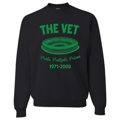 The Vet Pride, Pretzels, Prison Crewneck | Veterans Stadium Black Crewneck Sweatshirt