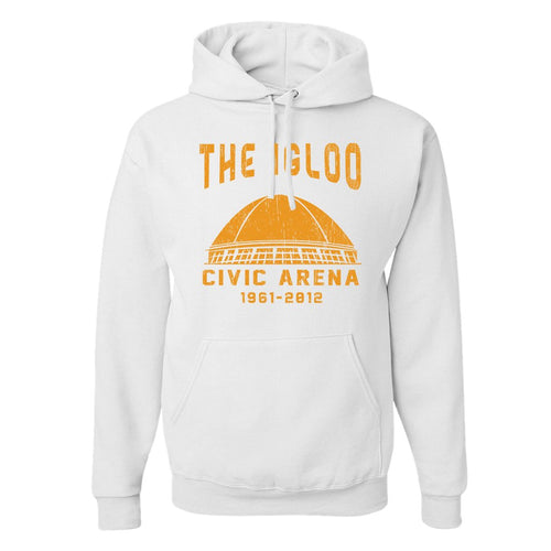 Civic Arena Pullover Hoodie | The Igloo Civic Arena White Pull Over Hoodie the front of this hoodie has the igloo stadium on it
