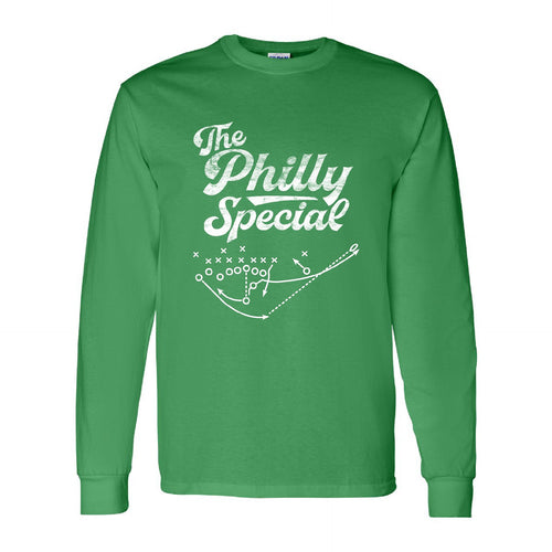 Philly Special Long Sleeve T-Shirt | Philly Special Play Diagram Kelly Green Long Sleeve Tee Shirt