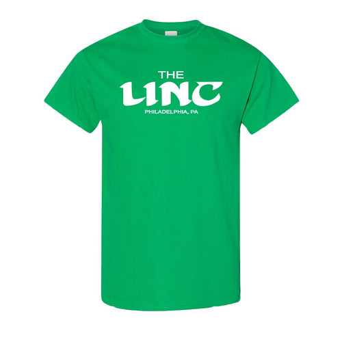 The Linc Birds Lettering T-Shirt | The Linc Birds Lettering Kelly Green T-Shirt the front of this t-shirt has the linc name in retro birds style