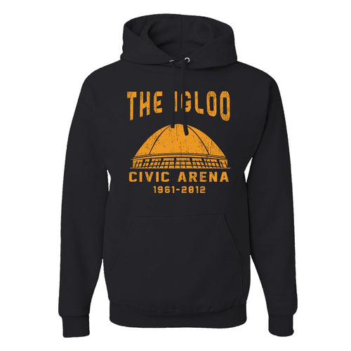 Civic Arena Pullover Hoodie | The Igloo Civic Arena Black Pull Over Hoodie the front of this hoodie has the igloo stadium on it
