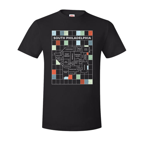 South Philly Map T-Shirt | South Philadelphia Map Black Tee Shirt