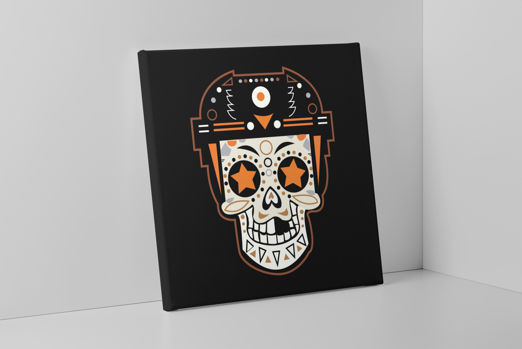 Broad Street Bullies Skull Canvas | Broad Street Bullies Candy Skull Black Wall Canvas the front of this canvas has the bullies skull logo