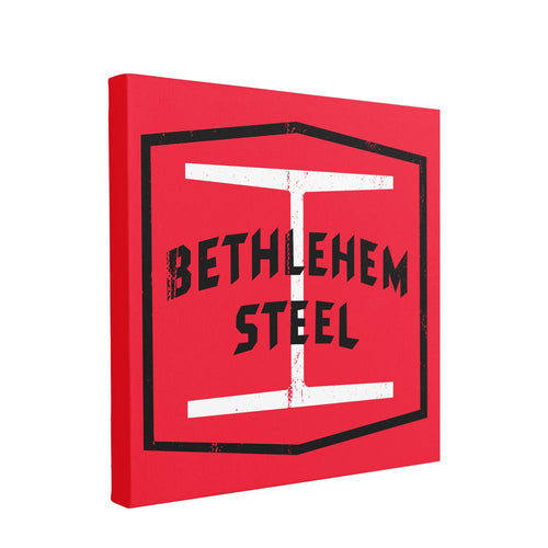 Bethlehem Steel Distressed Canvas | Bethlehem Steel Red Wall Canvas the front of this canvas has the steel logo
