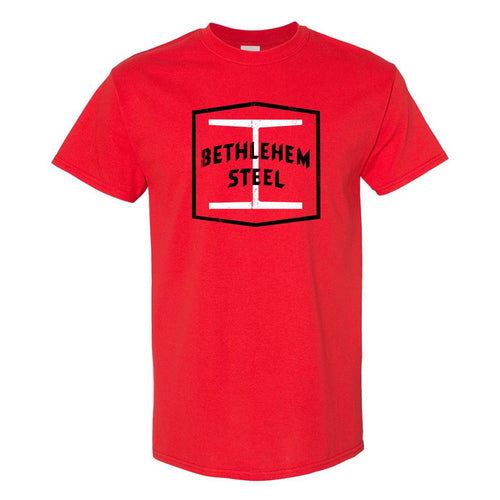 Bethlehem Steel Distressed T-Shirt | Bethlehem Steel Red T-Shirt the front of this hoodie has the steel logo on it