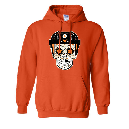 Broad Street Bullies Skull Pullover Hoodie | Broad Street Bullies Candy Skull Orange Pull Over Hoodie the front of this hoodie has the bullies skull logo