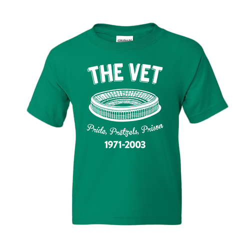The Vet Pride, Pretzels, Prison Kid's T-Shirt | Veterans Stadium Kelly Green Children's Tee Shirt