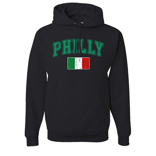 Philly Italian Flag Pullover Hoodie | Philly Italian Flag Black Pull Over Hoodie the front of this hoodie has the philly italian flag design