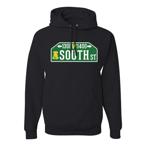 South Street Pullover Hoodie | South Street Black Pull Over Hoodie the front of this hoodie has the south street sign