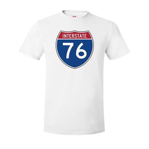 Interstate 76 T-Shirt | Interstate 76 White T-Shirt the front of this shirt has the interstate 76 sign