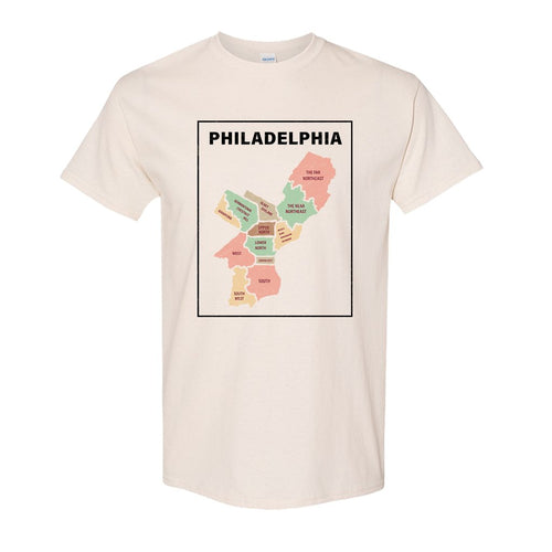 Philly Map T-Shirt | Philadelphia City Map Natural Tee Shirt