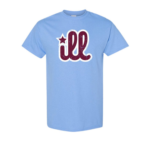 ILL Logo T-Shirt | ILL Logo Carolina Blue T-Shirt the front of this shirt has the maroon and white ill design on it