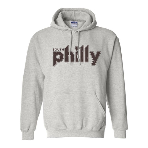 South Philly Vintage Pullover Hoodie | South Philadelphia Retro Ash Pull Over Hoodie the front of this hoodie has the south philly vintage logo