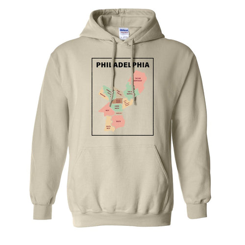 Philly Map Pullover Hoodie | Philadelphia City Map Natural Pull Over Hoodie