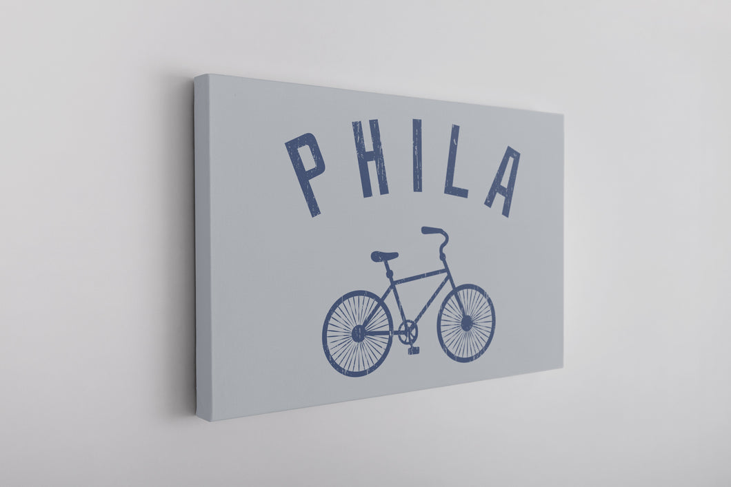 Phila Bicycle Canvas | Philly Bicycle Grey Wall Canvas the front of this canvas has the Phila Bike design on it