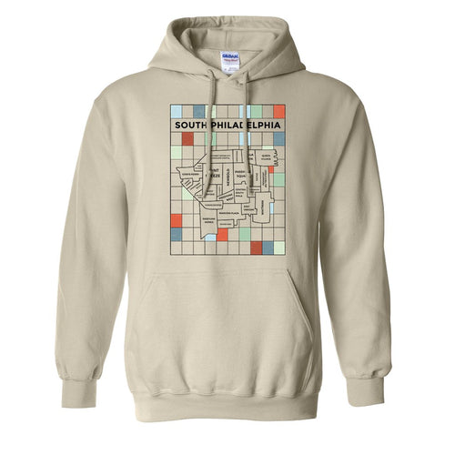 South Philly Map Pullover Hoodie | South Philadelphia Map Natural Pullover Hoodie