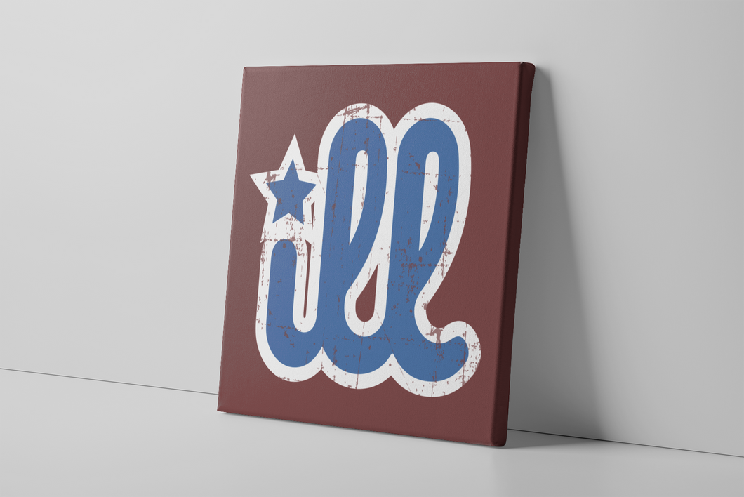 ILL Logo Canvas | ILL Logo Maroon Wall Canvas the front of this canvas has the blue and white design