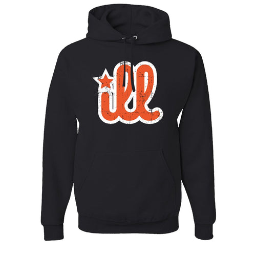 ILL Logo Pullover Hoodie | ILL Logo Black Pull Over Hoodie the front of this hoodie has the orange and white il design