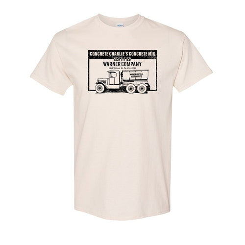 Concrete Charlie's T-Shirt | Chuck Bednarik's Concrete Mix Natural T-Shirt the front of this shirt has the concrete company