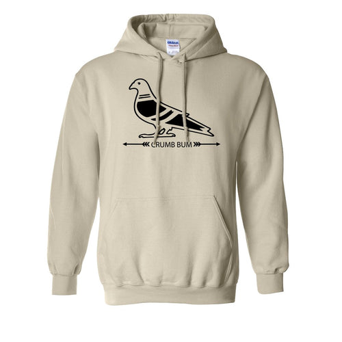 Crumb Bum Pigeon Pullover Hoodie | Crumb Bum Pigeon Natural Pull Over Hoodie the front of this hoodie has the crumb bum pigeon logo