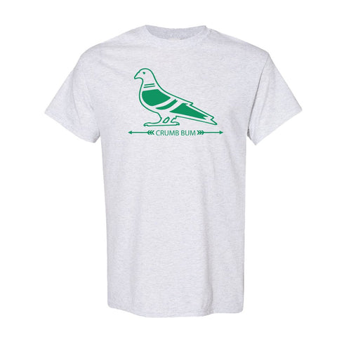 Crumb Bum Pigeon T-Shirt | Crumb Bum Pigeon Ash Tee Shirt the front of this shirt has the crumb bum pigeon logo