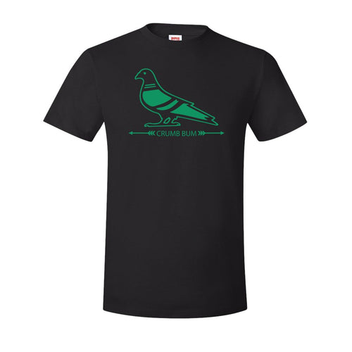 Crumb Bum Pigeon T-Shirt | Crumb Bum Pigeon Black Tee Shirt the front of this shirt has the crumb bum pigeon design