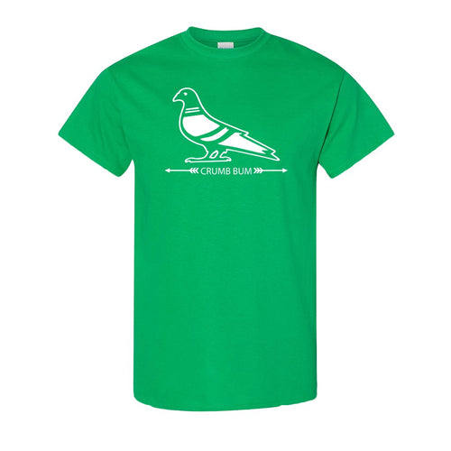 Crumb Bum Pigeon T-Shirt | Crumb Bum Pigeon Kelly Green Tee Shirt the front of this shirt has the crumb bum pigeon logo