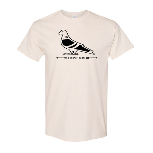 Crumb Bum Pigeon T-Shirt | Crumb Bum Pigeon Natural Tee Shirt the front of this shirt has the crumb bum pigeon design