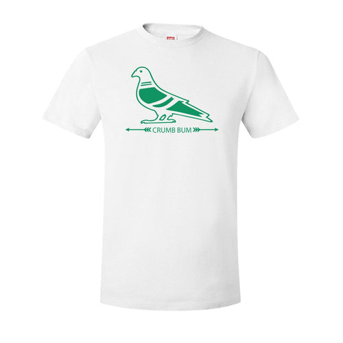 Crumb Bum Pigeon T-Shirt | Crumb Bum Pigeon White Tee Shirt the front of this shirt has the crumb bum pigeon logo