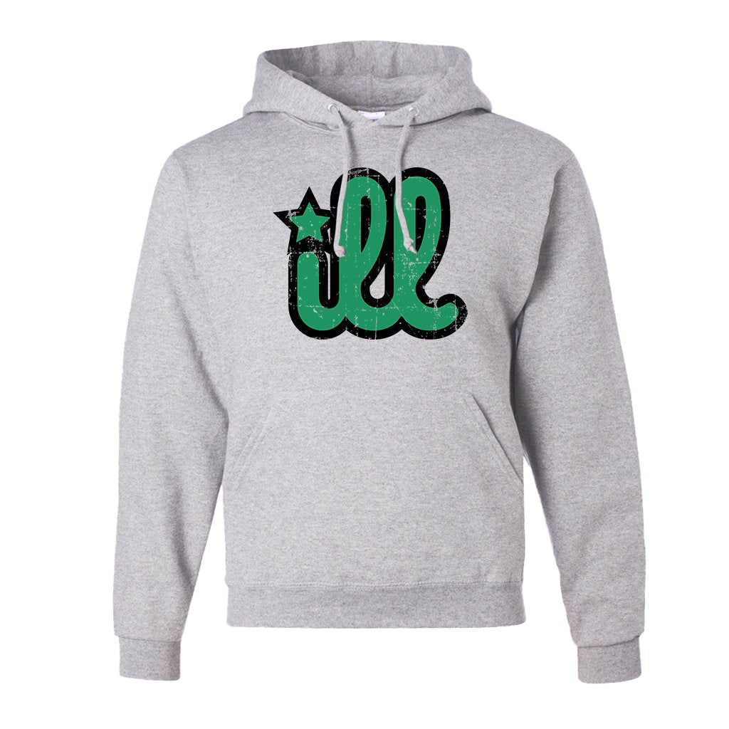 ILL Logo Pullover Hoodie | ILL Logo Ash Pull Over Hoodie the front of this hoodie has the green and black ill design