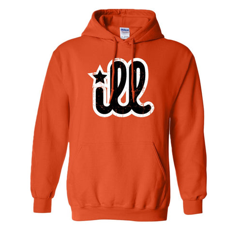 ILL Logo Pullover Hoodie | ILL Logo Orange Pull Over Hoodie the front of this hoodie has the black and white ill design