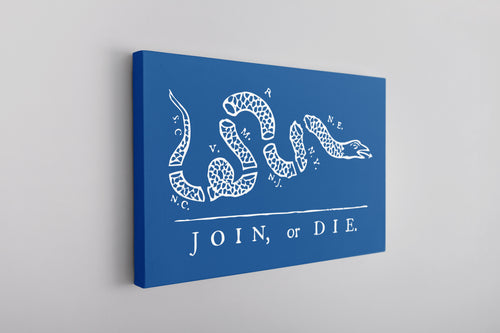 Join Or Die Canvas | Join Or Die Royal Blue Wall Canvas the front of this canvas has the join or die design