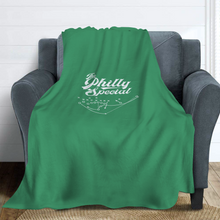Load image into Gallery viewer, The Philly Special Diagram Philadelphia Football Play Kelly Green Blanket | 62&quot;W x 78&quot;L on a couch
