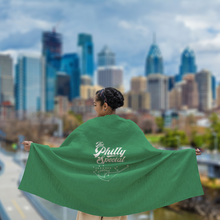 Load image into Gallery viewer, The Philly Special Diagram Philadelphia Football Play Kelly Green Blanket | 62&quot;W x 78&quot;L on a model
