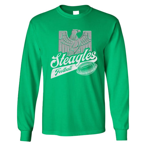Steagles Retro Long Sleeve T-Shirt | Phil-Pitt Steagles Kelly Green Longsleeve Tee Shirt the front of this long-sleeve has the steagles design
