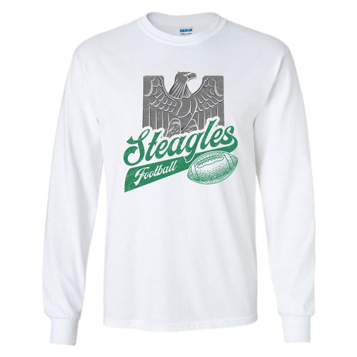 Steagles Retro Long Sleeve T-Shirt | Phil-Pitt Steagles White Longsleeve Tee Shirt the front of this long sleeve has the steagles design
