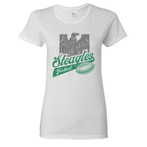 Steagles Retro Women's T-Shirt | Phil-Pitt Steagles White Women's Tee Shirt the front of this womens t-shirt has the steagles logo