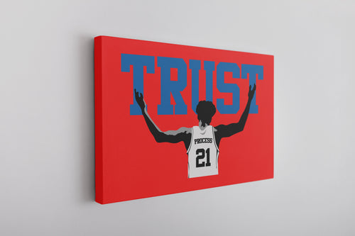 Trust The Process Canvas | The Process Red Wall Art this trust the process canvas has the word trust and embiid below him