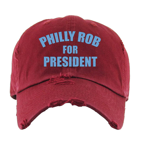 Philly Rob For President Distressed Dad Hat | Philly Rob For President Maroon Distressed Dad Hat