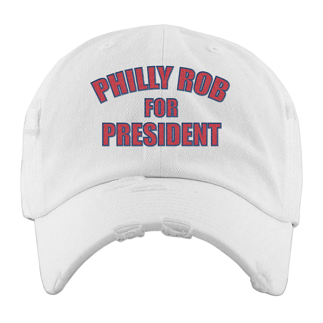 Philly Rob For President Distressed Dad Hat | Philly Rob For President White Distressed Dad Hat