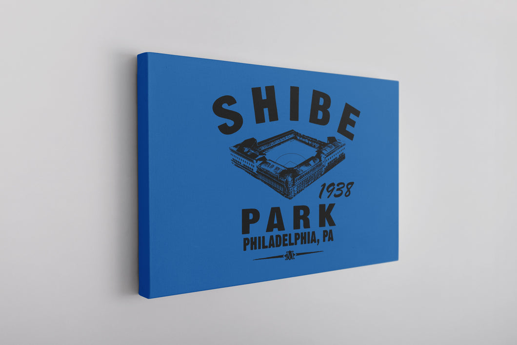 Shibe Park Retro Canvas | Shibe Park Vintage Royal Blue Wall Canvas this shibe park canvas has the stadium on the front and the year the Baseball joined the stadium